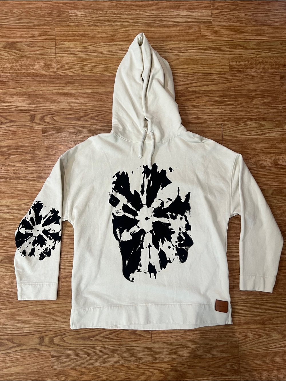 Sandro Cream Hoodie with Black Tie-Dye Graphic